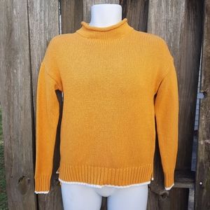 Crown & Ivy Long Sleeve Roll Neck Sweater Gold, white trim, Women's Size Small,